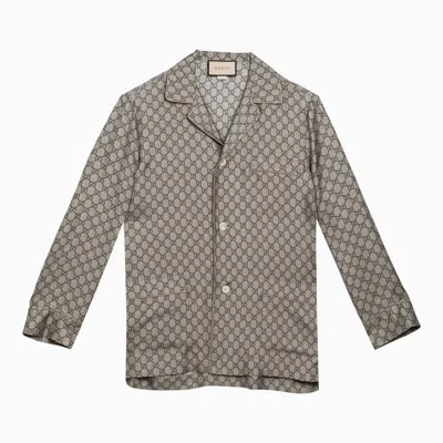 Gucci Beige/ebony Silk Gg Print Jacket Men In Brown