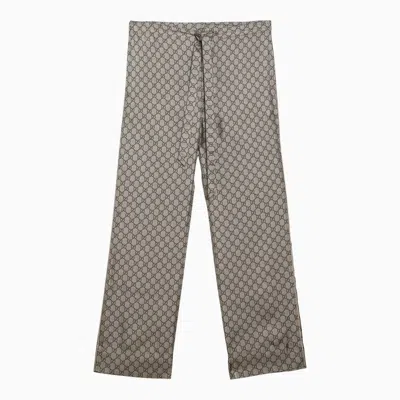 Gucci Beige/ebony Silk Gg Print Trousers Men In Brown
