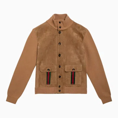 Gucci Camel-coloured Suede And Wool Bomber Jacket Men In Brown