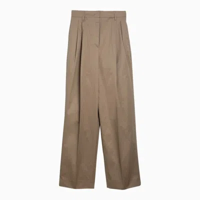 Prada Khaki Cotton Trousers With Pleats Women In Multicolor