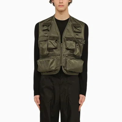 Prada Military Green Re-nylon Multi-pocket Waistcoat Men