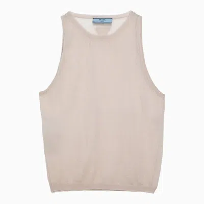 Prada Semi-transparent Desert-coloured Cashmere Tank Top Women In Cream