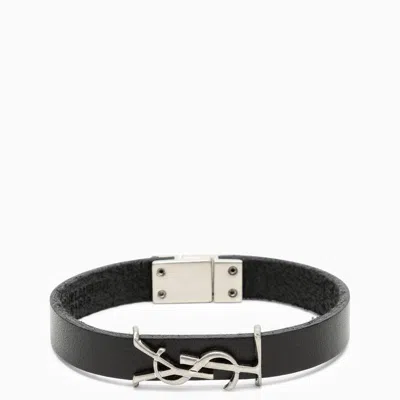 Saint Laurent Black Leather Bracelet With Logo Men