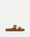 Veronica Beard Percey Leather Dual Band Slide Sandals In Caramel