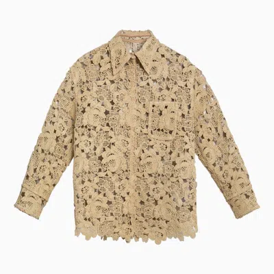 Valentino Beige Raffia Perforated Shirt Jacket Women In Cream
