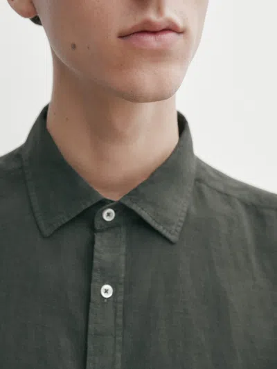 Massimo Dutti Slim-fit 100% Linen Shirt In Grün Meliert