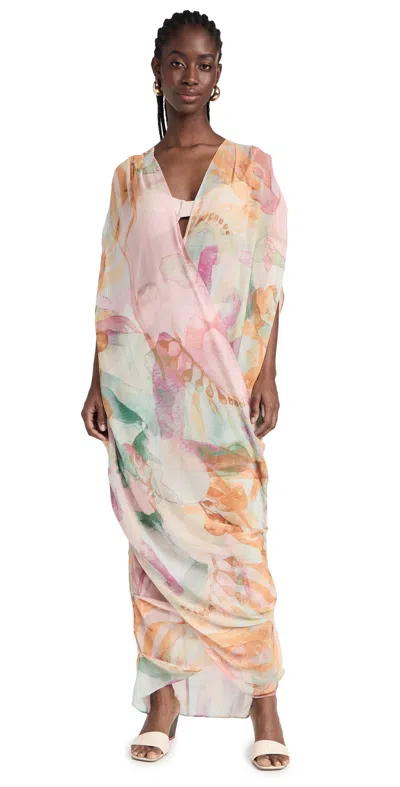 Andrea Iyamah Adi Draped Chiffon Kaftan In Multi