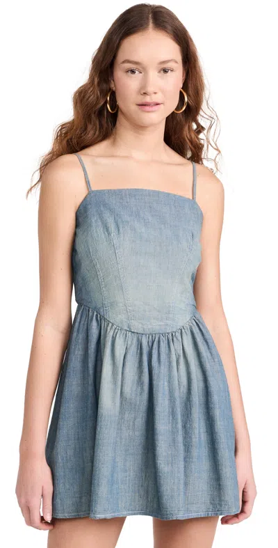 Re/done + Net Sustain + Pamela Anderson Organic Cotton-chambray Mini Dress In Xs