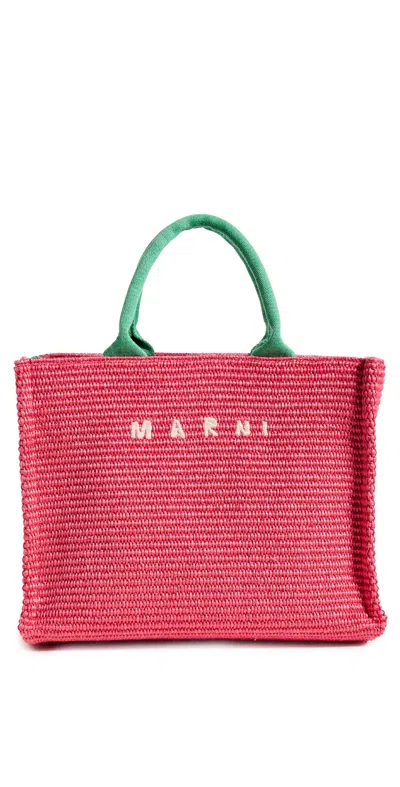 Marni Women's Small Faux Raffia & Canvas Basket Bag In Dry Rose Cypress