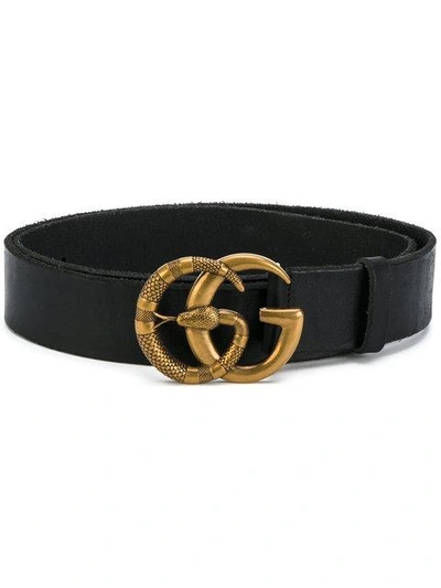 Gucci Leather Belt With Double G Buckle With Snake In Black