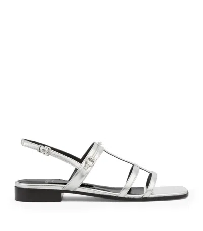 Gucci Horsebit Caged Metallic Leather Sandals In Silber