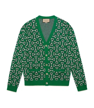 Gucci Horsebit棉质珠地布提花开衫 In Green