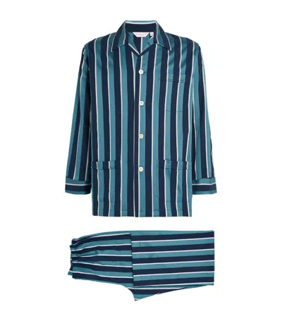 Derek Rose Classic Stripe Pyjama Set In Green
