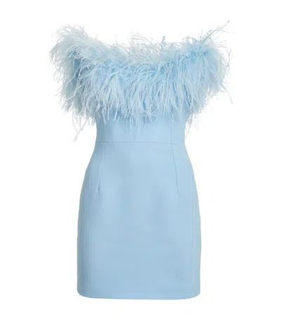 The New Arrivals Ilkyaz Ozel Feather-trim Cynthia Mini Dress In Blue