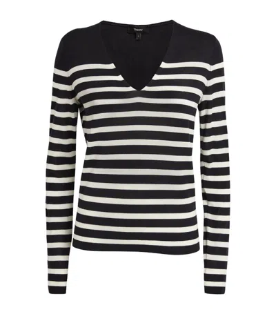 Theory Wool-blend Striped Jumper In Navy