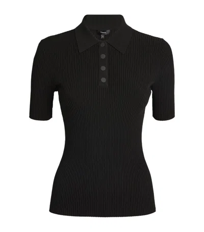 Theory Ribbed Polo Jumper In Black
