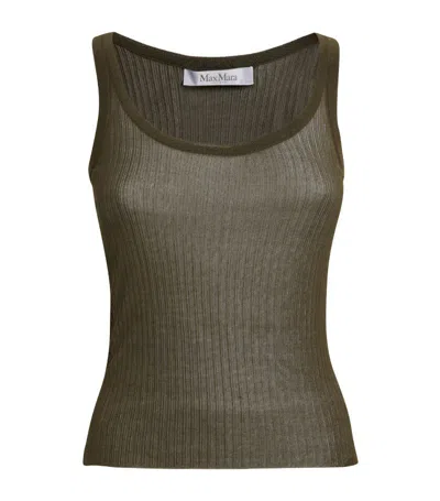 Max Mara Silk Ribbed Tank Top In Green