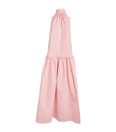 Staud Marlowe Neck-tie Tiered Maxi Dress In Pearl Pink