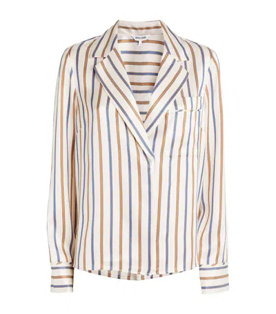 Veronica Beard Lusanne Striped V-neck Top In Sand/slate Blue