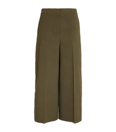 Theory Linen-blend Cropped Trousers In Green