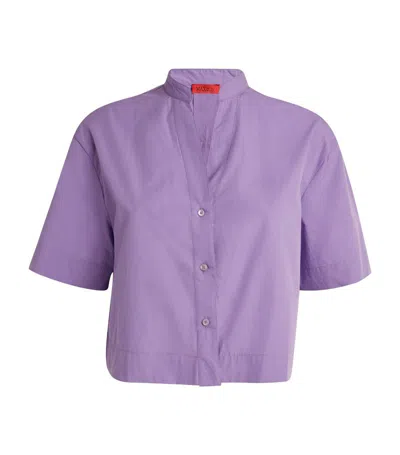 Max & Co Cotton Poplin Cropped Shirt In Purple