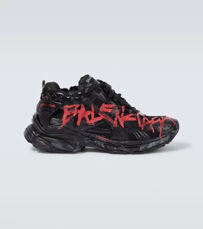 Balenciaga Runner Graffiti Printed Sneakers In Black