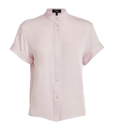 Theory Silk Military Shirt In Pink