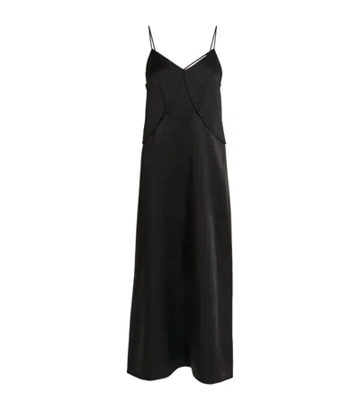 Carven Satin Midi Slip Dress In Black