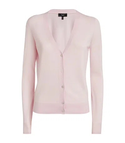 Theory Wool-blend V-neck Cardigan In Pink