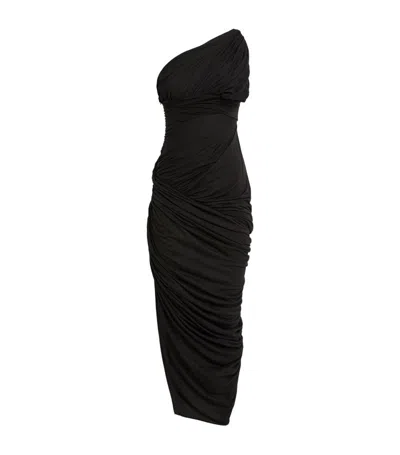 Rick Owens Lido Draped Cotton Asymmetric Midi Dress In Black