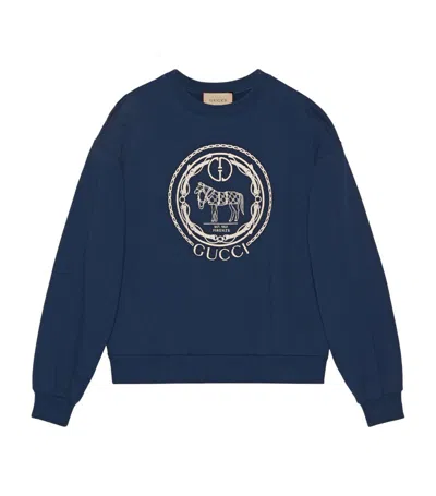 Gucci Cotton Logo Sweatshirt In Blue