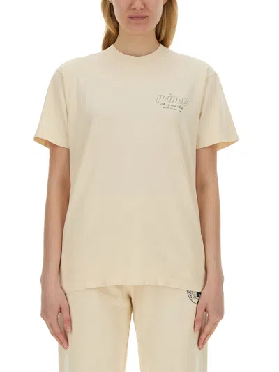 Sporty And Rich Sporty & Rich Womens Cream Vy X Prince Brand-print Short-sleeve Cotton-jersey T-shirt In Beige