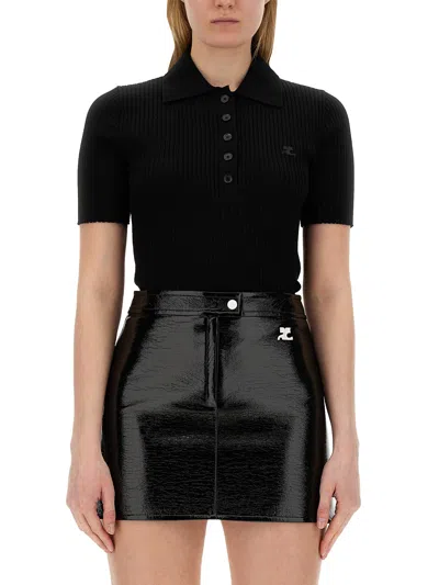 Courrèges Knitted Polo Shirt In Black