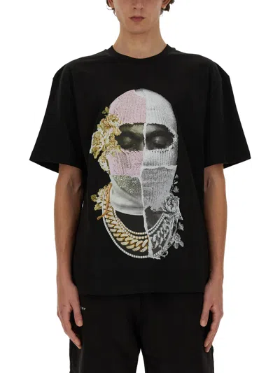 Ih Nom Uh Nit Logo T-shirt With Newspaper Mask Print In Black