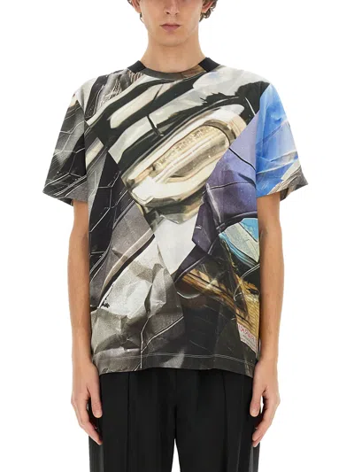 Helmut Lang Men's Crinkled Photo Print T-shirt In Multicolour