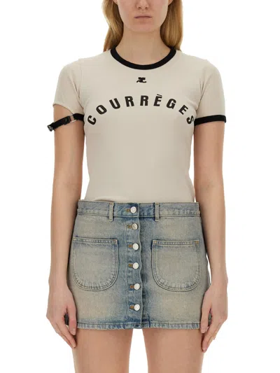 Courrèges T-shirt With Logo In Green