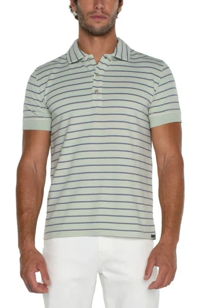 Liverpool Los Angeles Striped Short Sleeve Polo Shirt In Seafoam
