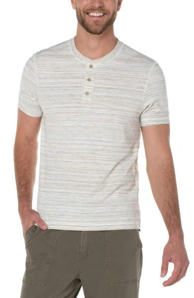 Liverpool Los Angeles Space Dyed Short Sleeve Henley In Cream Multi