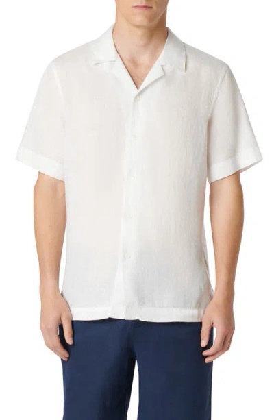 Bugatchi Jackson Shaped Fit Linen Button-up Camp Shirt In White