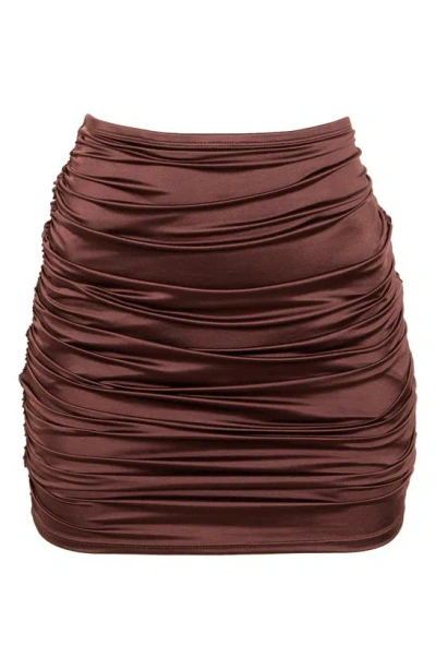 Good American Ruched Stretch-satin Mini Skirt In Brown
