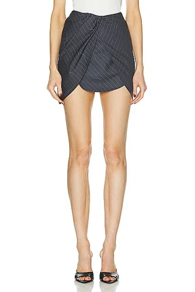 Off-white Broken Pinstripe Twisted Mini Skirt In Forged Iron