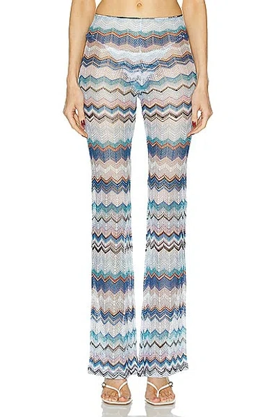 Missoni Micro Chevron Knit Trouser In Multicolor Blue Tones