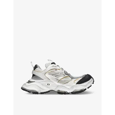 Balenciaga Cargo Distressed Mesh-trimmed Suede And Leather Sneakers In White,grey
