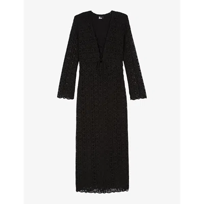 The Kooples Cotton Guipure Midi Dress In Black