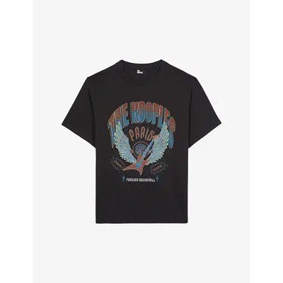The Kooples Cotton Guitar Print T-shirt In Black Washed