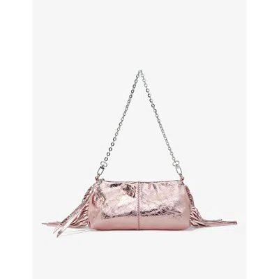 Maje Metallic-leather Shoulder Bag In Metal Pink /