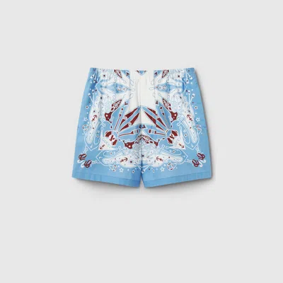 Gucci Bandana Print Cotton Short In Blue