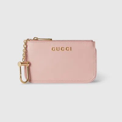 Gucci Zip Key Case With Script In Pink