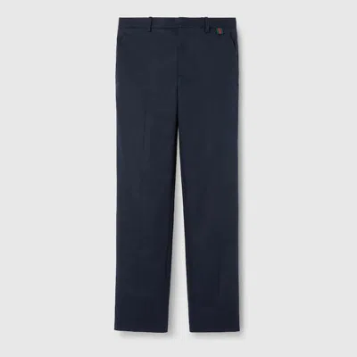 Gucci Double Cotton Twill Pant With Web In Blue