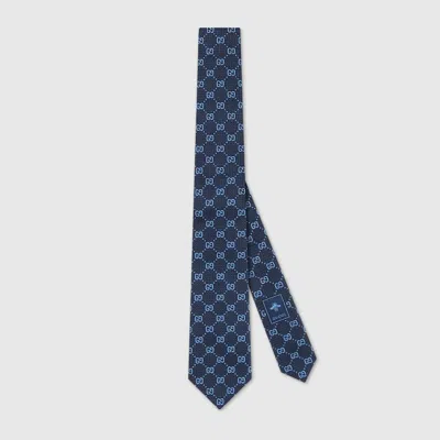 Gucci Gg Silk Jacquard Tie In Blue